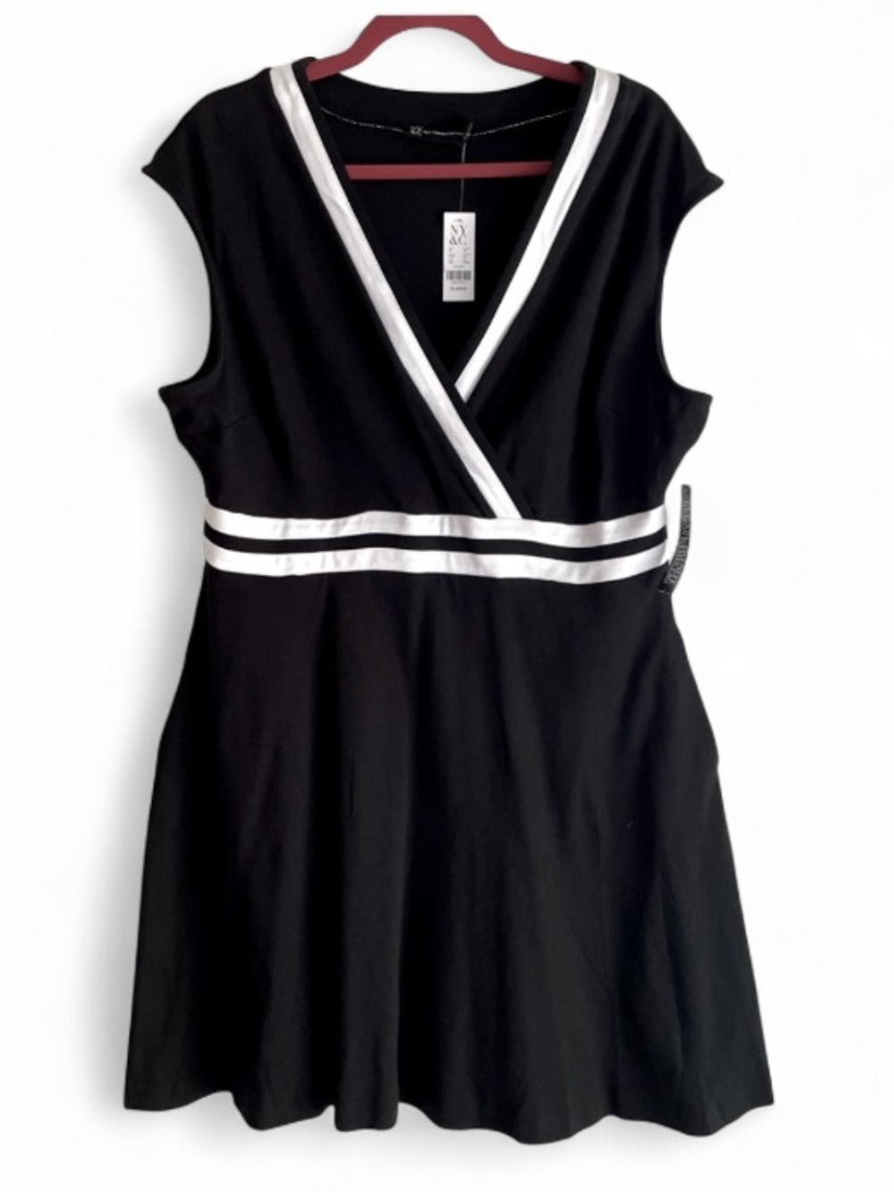 NWT New York & Company 100% Cotton Black and White Wrap Top Knit Dress Size XL